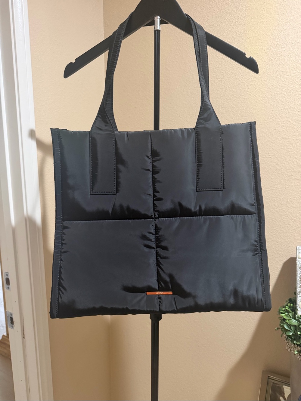 Aldo Black Quilted Puffer Tote with Subtle Metal Accent